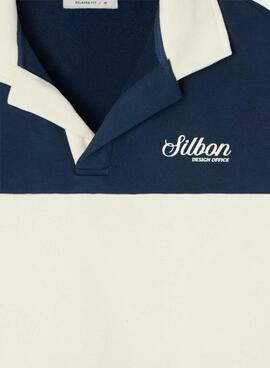 Sudadera Silbon Polo-Kragen relaxed panel blau für Herren