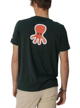 T-shirt El Pulpo grün mit dreifachem Logo für Herren