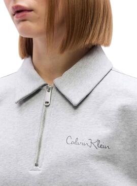Calvin Klein Jeans Damen Polo grauer Pullover