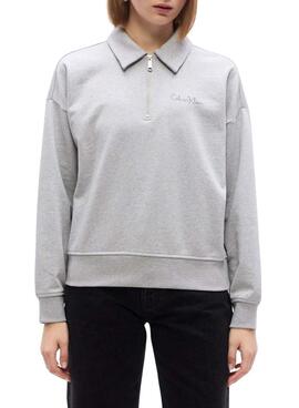 Calvin Klein Jeans Damen Polo grauer Pullover