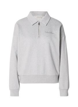 Calvin Klein Jeans Damen Polo grauer Pullover
