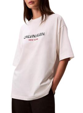 T-Shirt Calvin Klein Jeans Sequin weiß für Damen