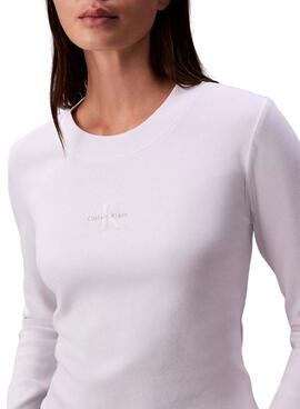 Langarmshirt Calvin Klein Jeans Monologo weiß für Damen.
