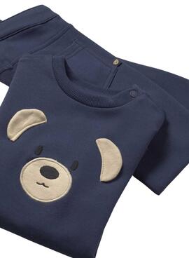 Zweiteiliger Trainingsanzug von Mayoral in Marineblau mit Bärenmotiv für Babys.