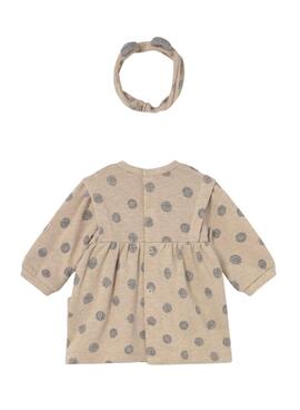 Kleid mit beige gepunktetem Mayoral-Stirnband für Babys.