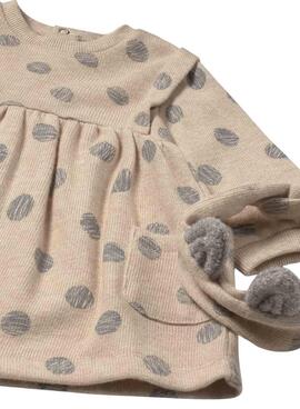 Kleid mit beige gepunktetem Mayoral-Stirnband für Babys.