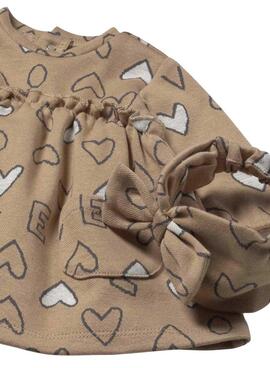 Kleid mit Stirnband Mayoral Herzchen in Kamelfarbe für Babys