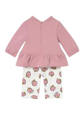 Zweiteiliger Trainingsanzug von Mayoral in Rosa mit Apfelmuster für Babys.
