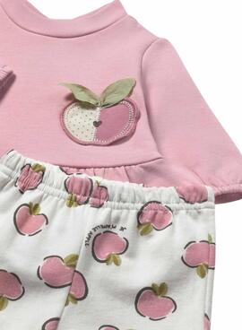 Zweiteiliger Trainingsanzug von Mayoral in Rosa mit Apfelmuster für Babys.