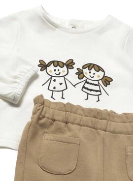 Mayoral Dreiteiliges Set mit Herzchen in Toastfarbe für Babys