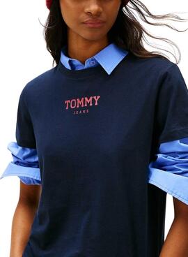 T-Shirt Tommy Jeans Essential Logo in Marineblau für Damen.