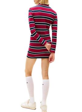 Kleid Tommy Jeans Polohemd Burgund Streifen für Damen.