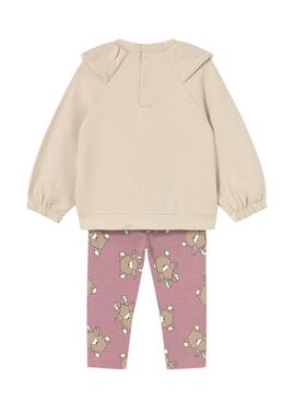 Kombination aus Leggings und Sweatshirt von Mayoral in Beige und Rosa für Mädchen.