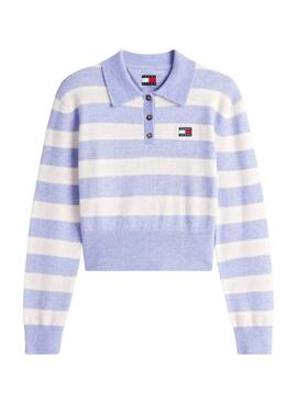 Polo Tommy Jeans Fluffy lila und weiß für Damen.