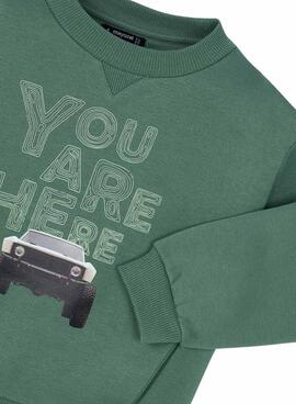 Kapuzenpullover Mayoral mit Auto-Print in Grün für Jungen.
