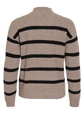 Vila Viril Mockneck gestreifter Jersey in Beige und Schwarz für Damen