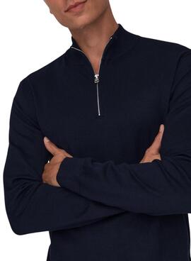 Pullover Only and Sons Wyler Half Zip blau für Herren.