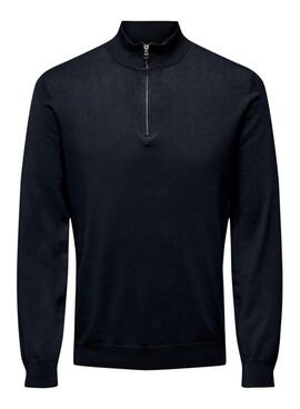 Pullover Only and Sons Wyler Half Zip blau für Herren.