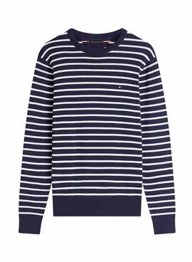 Tommy Hilfiger gestreifter Marineblau und weißer Pullover für Herren.