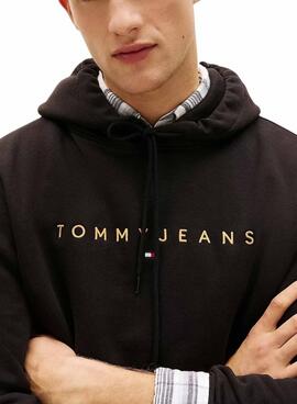 Tommy Jeans Linear Logo Hoodie in Schwarz für Herren