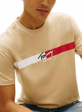 Tommy Jeans Signature Stripe beige Frauen T-Shirt.