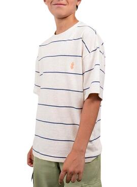 T-shirt Mayoral gestreift weiß und blau für Jungen