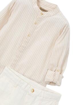 Set Hemd und Bermuda von Mayoral aus beige Leinen für Jungen.