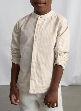 Set Hemd und Bermuda von Mayoral aus beige Leinen für Jungen.