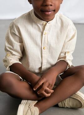 Set Hemd und Bermuda von Mayoral aus beige Leinen für Jungen.