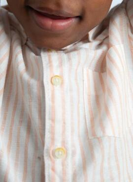 Mayoral Leinenhemd gestreift weiß und orange für Jungen.