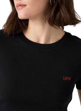 Levis geripptes schwarzes T-Shirt für Damen