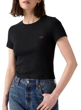 Levis geripptes schwarzes T-Shirt für Damen