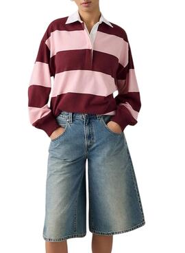 Polo Levis Reenie Rugby Streifen in Rosa und Granatrot für Damen