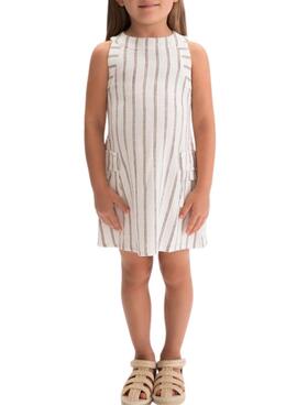 Mayoral Leinenkleid in Weiß mit Streifen für Mädchen.
