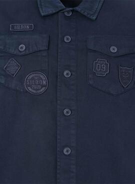 Überhemd Silbon mit dunkelblauen Patches für Herren