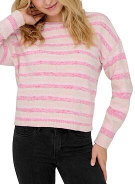 Pullover Only Johanna rosa gestreiftes Trikot für Damen