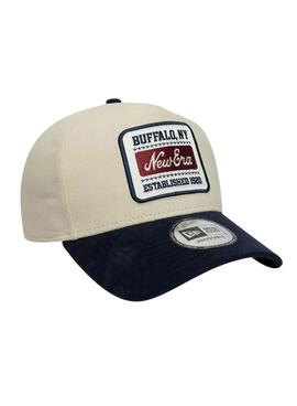 Kappe New Era Patch Wildleder 9FORTY beige und marineblau für Herren und Frauen