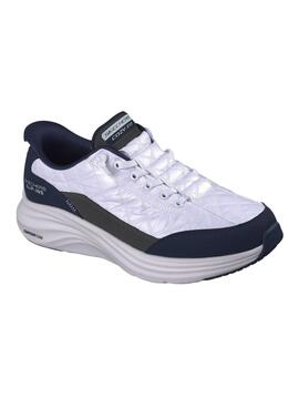 Skechers Contour Foam Turnschuhe in Weiß und Marineblau für Herren.