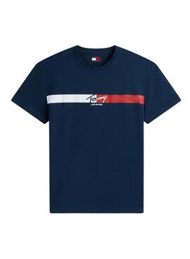 T-Shirt Tommy Jeans Signature Stripe Marine für Herren