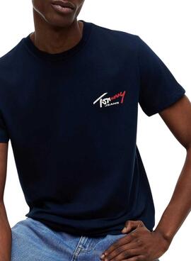 T-shirt Tommy Jeans Sign Chest Slim navy für Herren