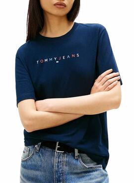 Tommy Jeans T-Shirt Linear Color Marine für Damen.