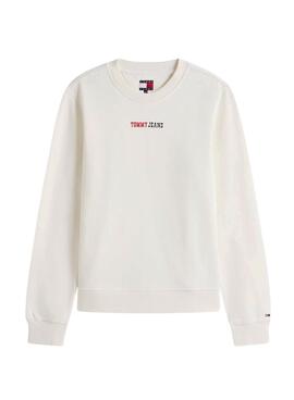 Tommy Jeans Essential Logo weißer Pullover für Damen.