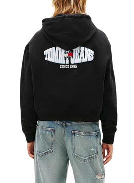 Sudadera Tommy Jeans Wavy Flag schwarz für Damen