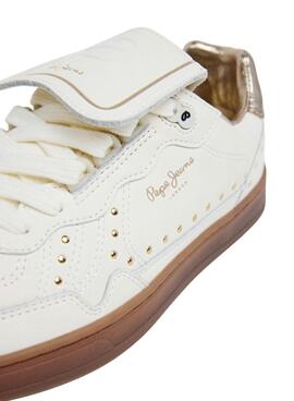 Sneakers Pepe Jeans Ball Studs aus weißem Leder mit Nieten für Damen.