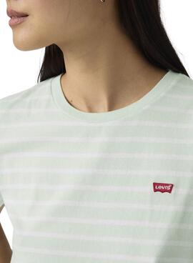 Levis Perfect Tee gestreiftes grünes Shirt für Damen