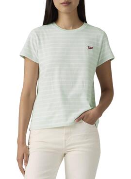 Levis Perfect Tee gestreiftes grünes Shirt für Damen