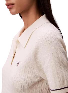 Kleid Calvin Klein Jeans Microcable weiß für Damen