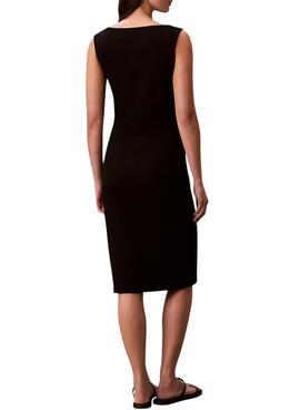 Kleid Calvin Klein Jeans Baby Rib square schwarz für Damen