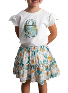 Weißer Mayoral-Rock mit großem Blumendruck für Mädchen.