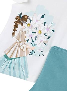 Mayoral Set in Minze mit reliefartigen Blumen für Mädchen